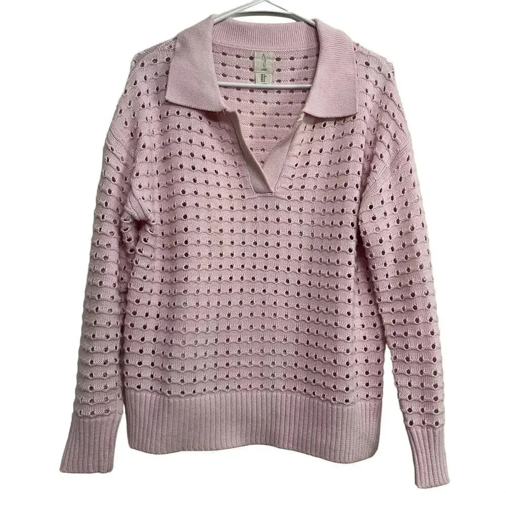 Joie women’s cotton blend open knit collared sweater. Size small